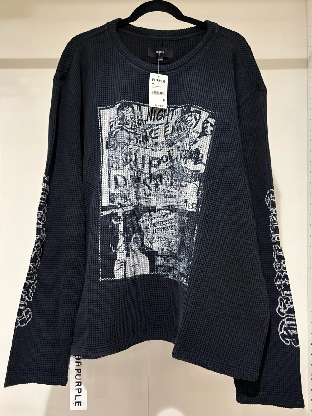 PURPLE Black Graphic Waffle Knit Sweatshirt XXL NWT